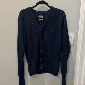 LF furst of a kind Navy Blue Distressed skull Cardigan